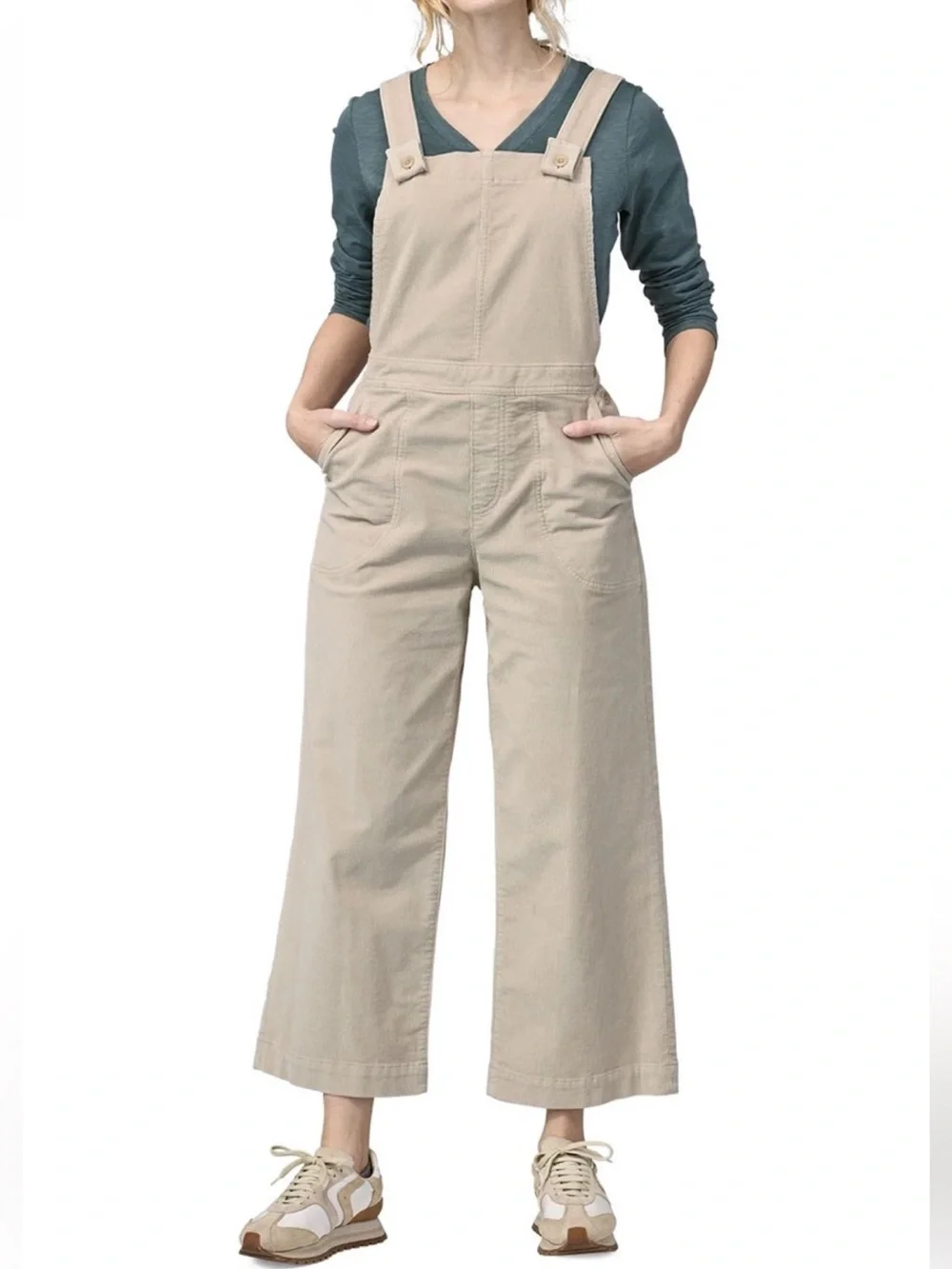 Patagonia Women's Sz 8 Stand Up Cropped Corduroy Overalls in Beige/Tan Wide Leg